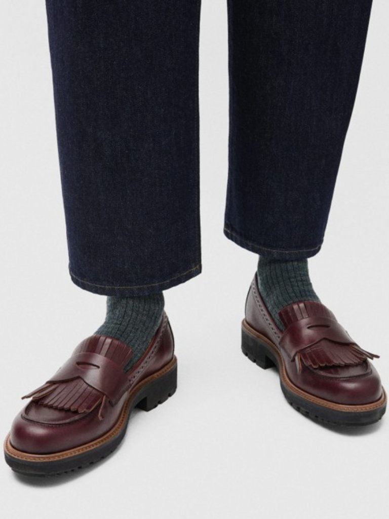 Ecco Metropole Oslo Penny Loafers Leather Kiltie Brogue Slip On Ruby Size 40 New